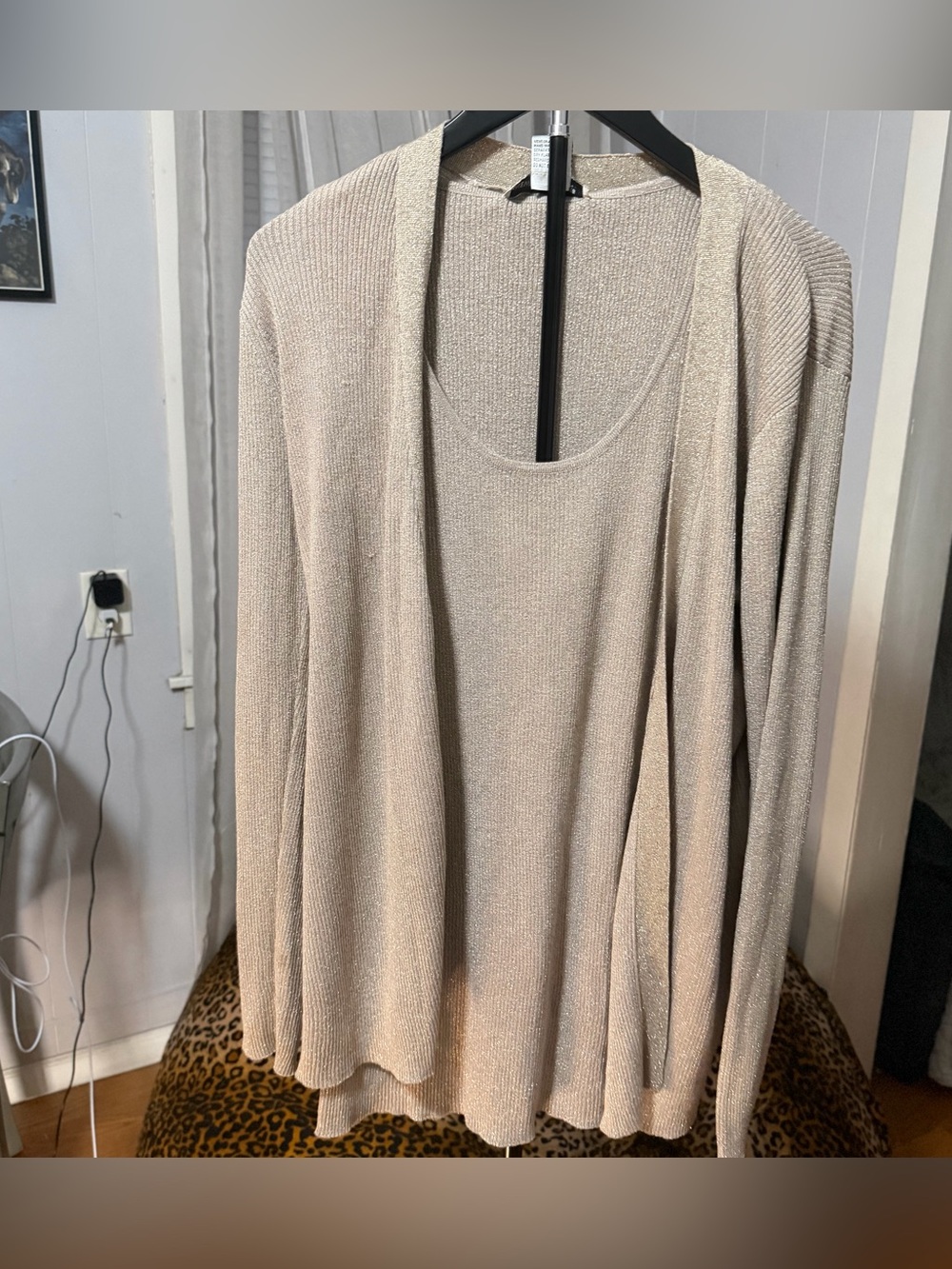 Vintage New Port News Women's Metallic Knit Twin Set Tank and Cardigan XL